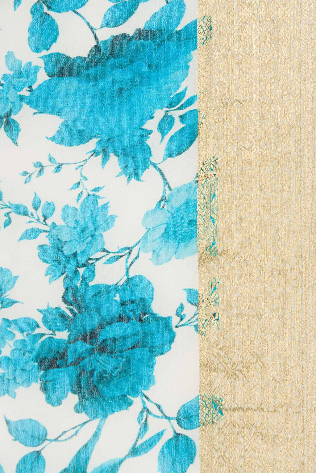 Border image of White Mysore Georgette Saree with Floral Print on the body and Zari Border