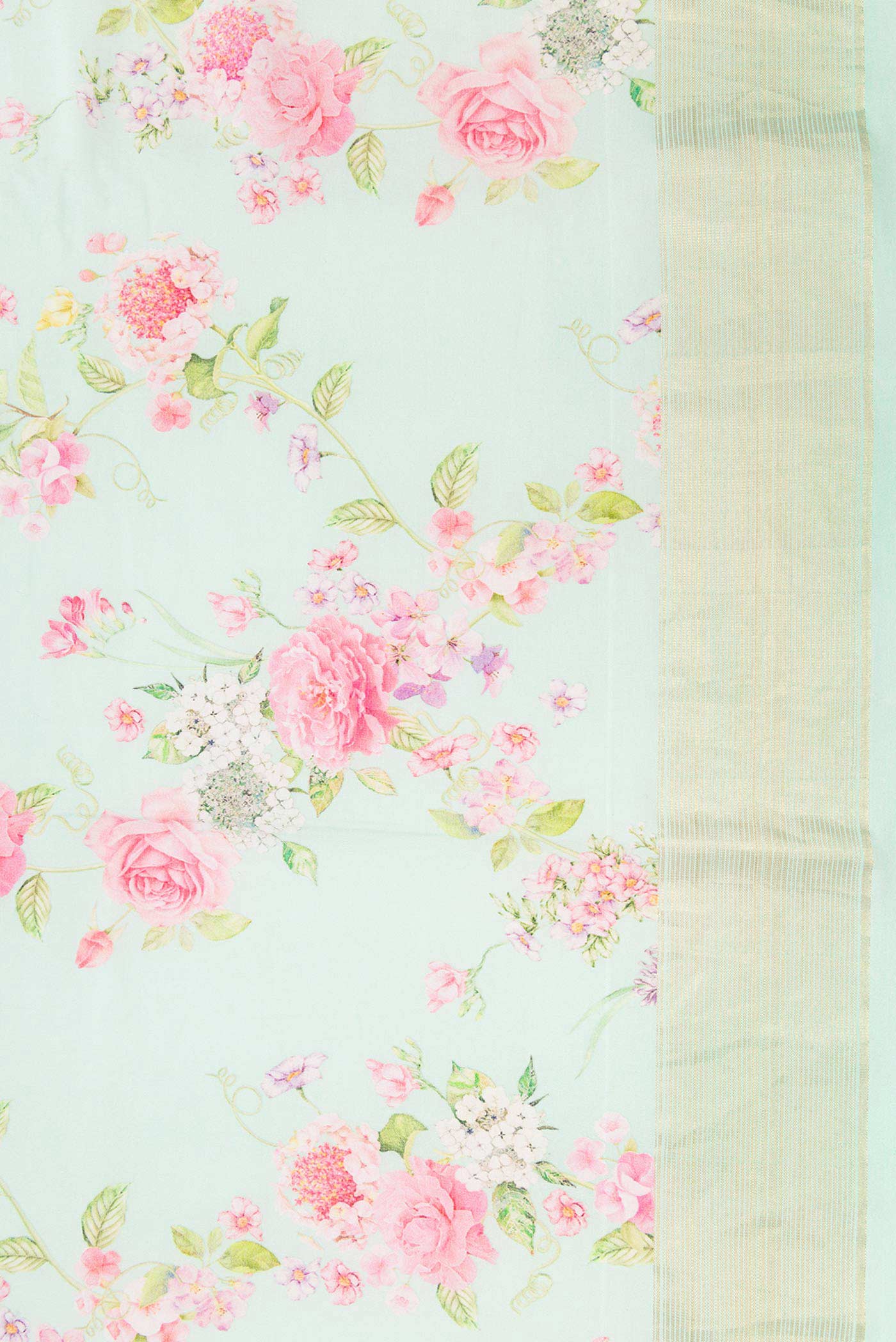 Border image of Sea Green Dual Tone Linen Saree with Printed design on the body and Zari Border. 