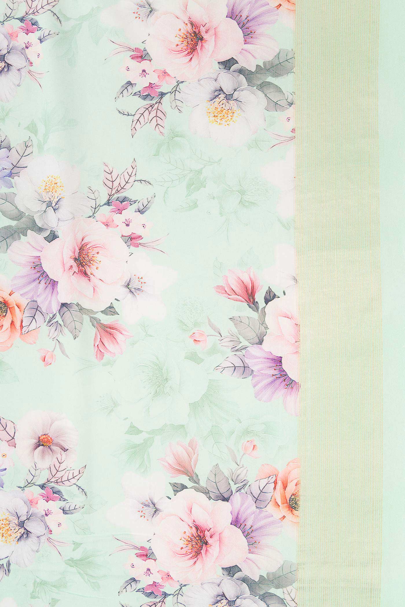 Border image of Sea Green Dual Tone Linen Saree with Printed design on the body and Zari Border. 