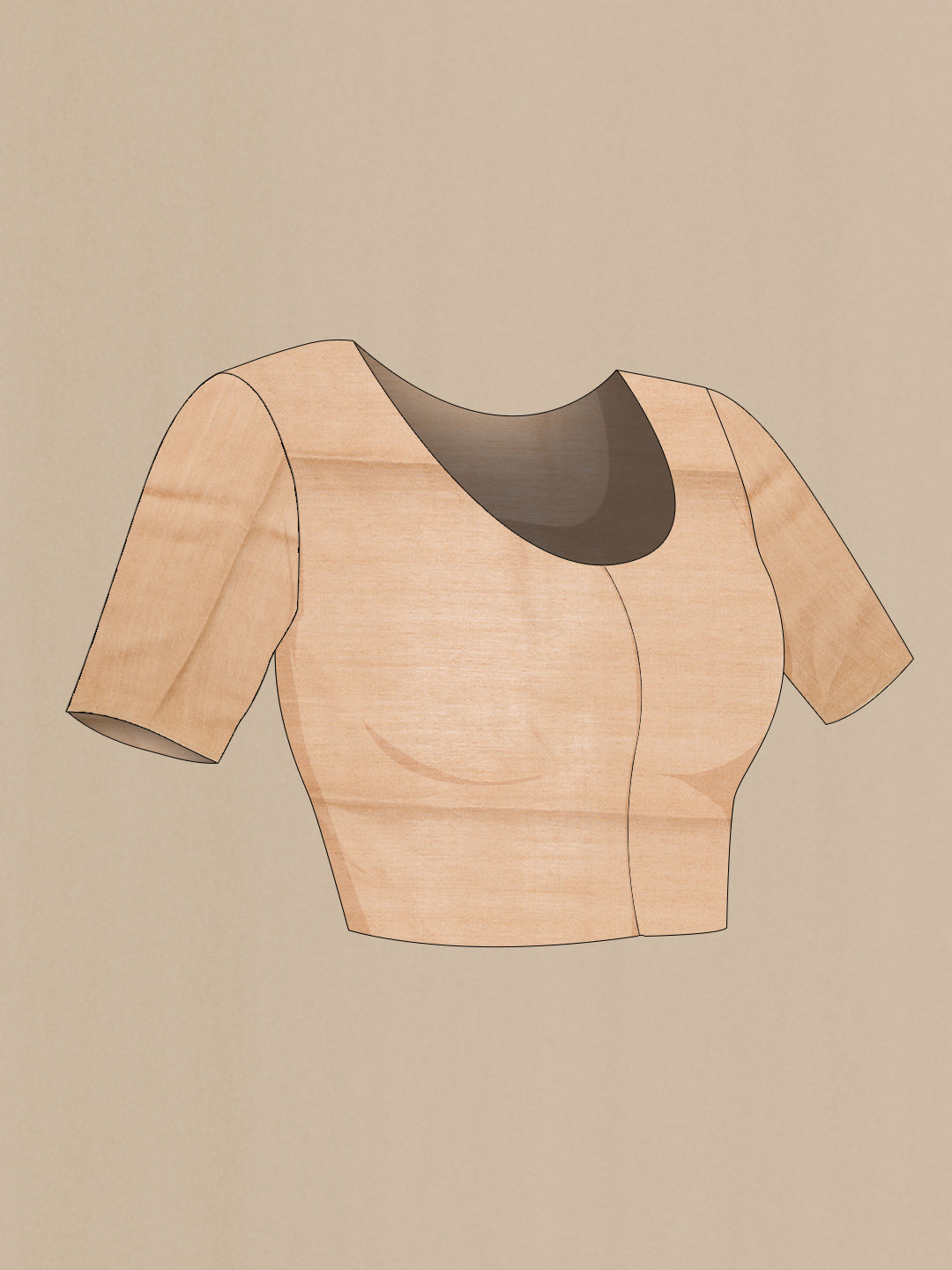 Close up image of the blouse of Beige Dual Tone Tussar Silk Saree with Printed design on the body and Embroidery Border. 