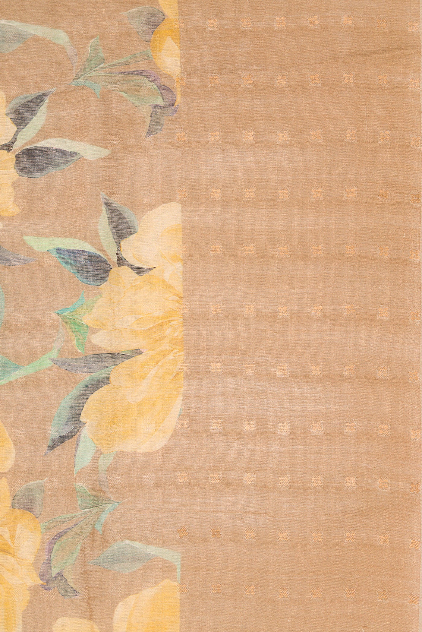 Border image of Beige Dual Tone Tussar Silk Saree with Printed design on the body and Embroidery Border. 