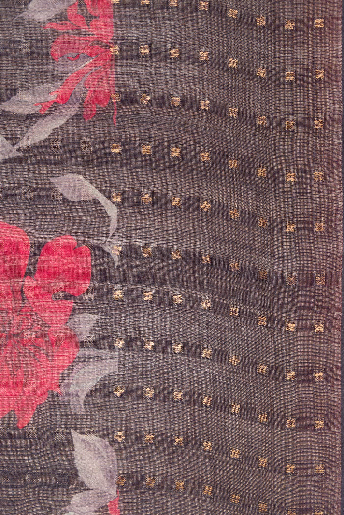 Border image of Brown Dual Tone Tussar Silk Saree with Printed design on the body and Embroidery Border. 