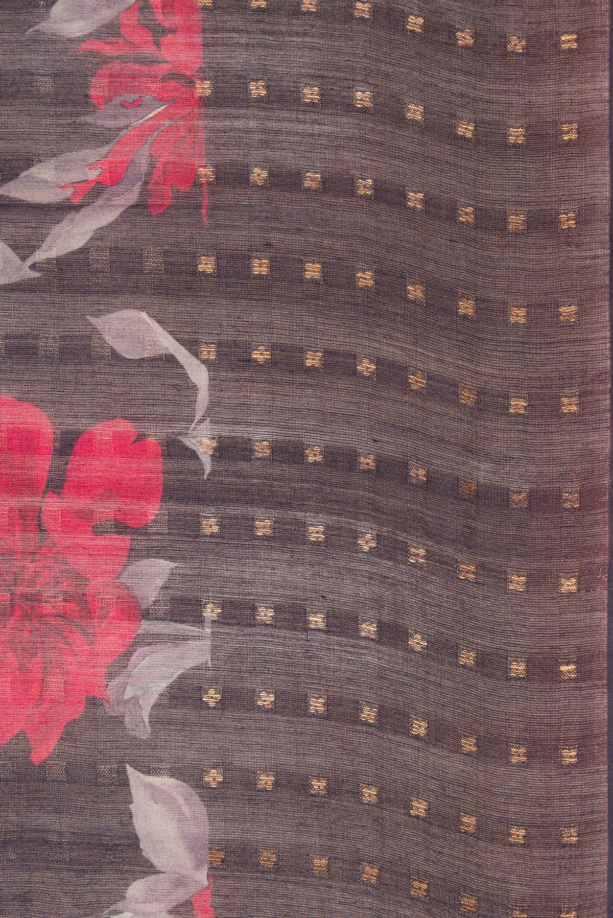 Border image of Brown Dual Tone Tussar Silk Saree with Printed design on the body and Embroidery Border. 