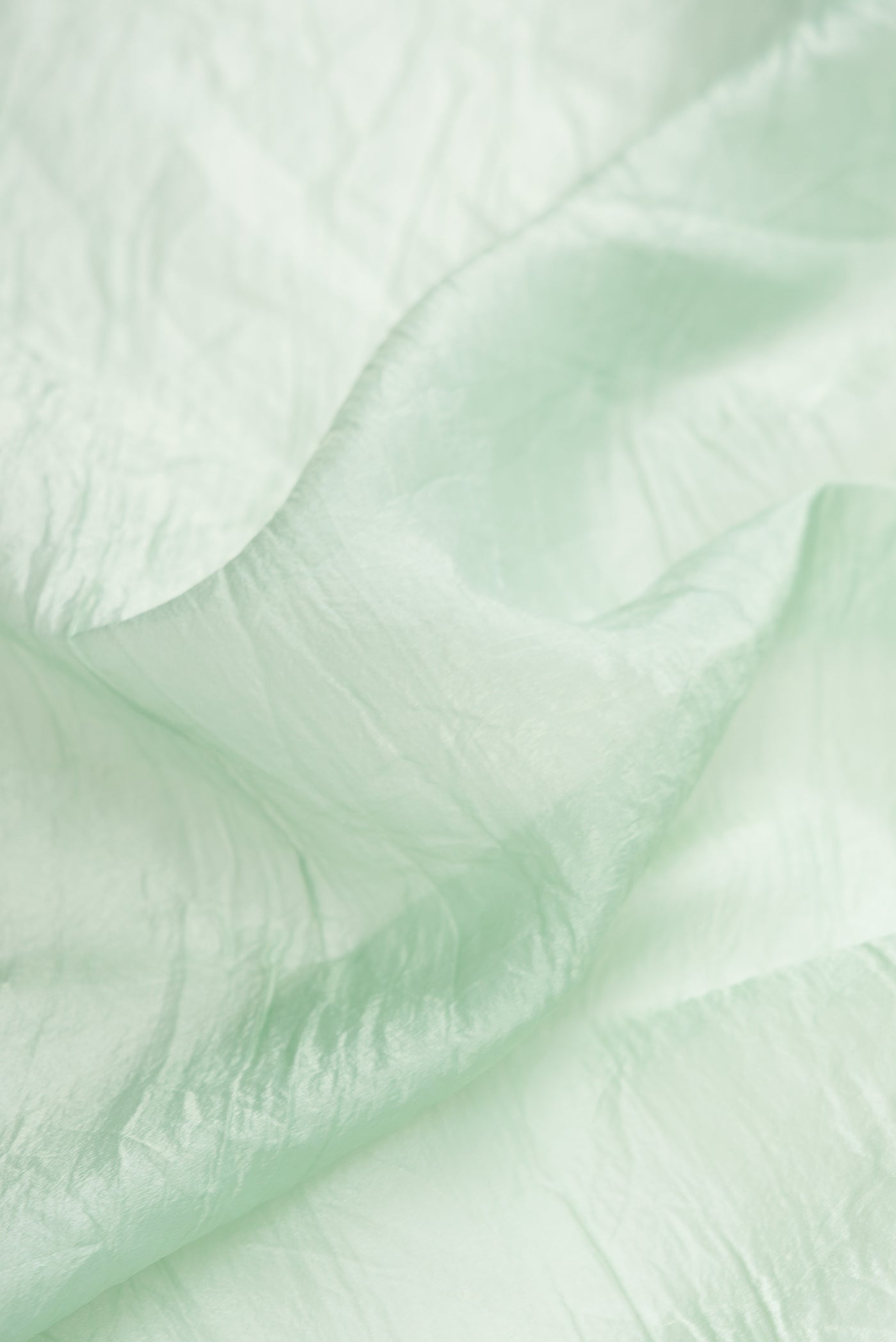 Close up of Pista Green Dual Tone Organza Silk Saree with Plain Body and Plain Border.  displaying folds