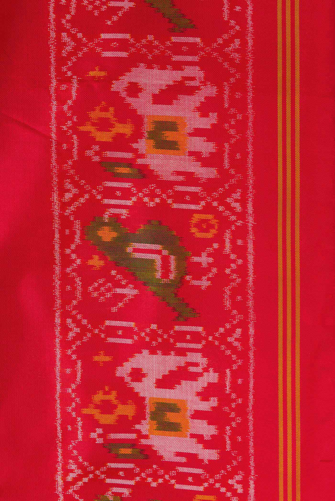 Border image of Red Dual Tone Double Ikat Saree with Plain Body and Ikat Border