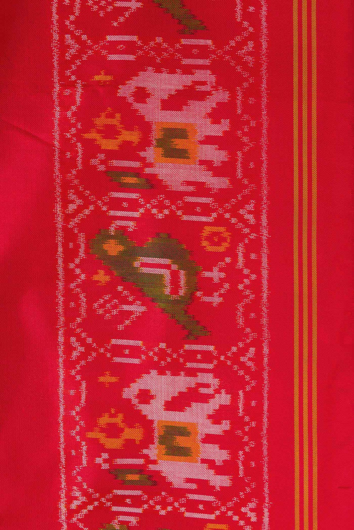 Border image of Red Dual Tone Double Ikat Saree with Plain Body and Ikat Border