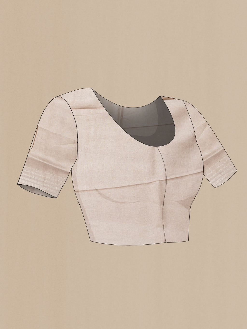 Close up image of the blouse of Beige Dual Tone Tussar Silk Saree with Printed design on the body and Zari Border. 