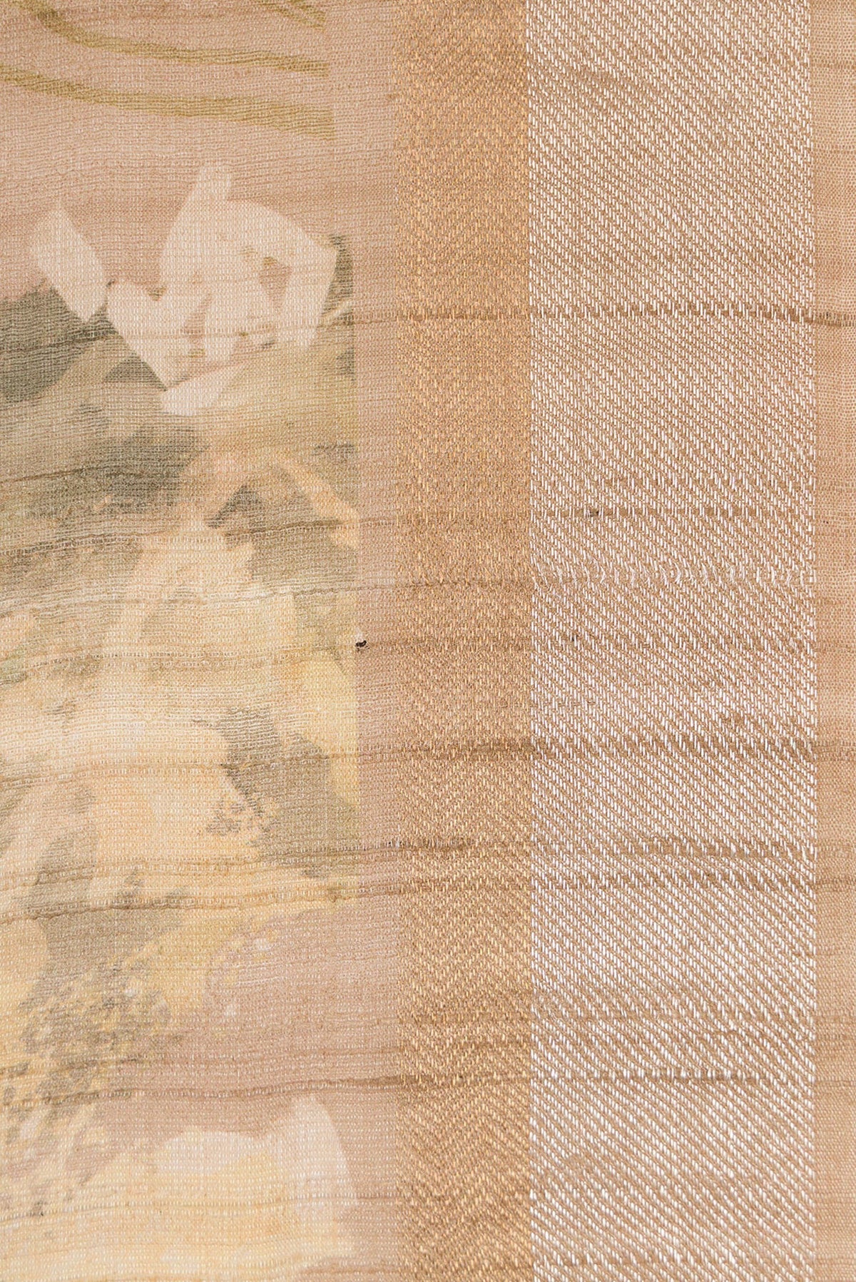 Border image of Dark Beige Dual Tone Tussar Silk Saree with Printed design on the body and Zari Border. 