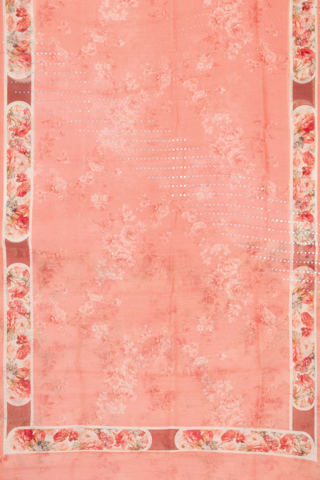 Flat view of Peach Dual Tone Tussar Silk Saree with Embroidery on the body and Embroidery Border