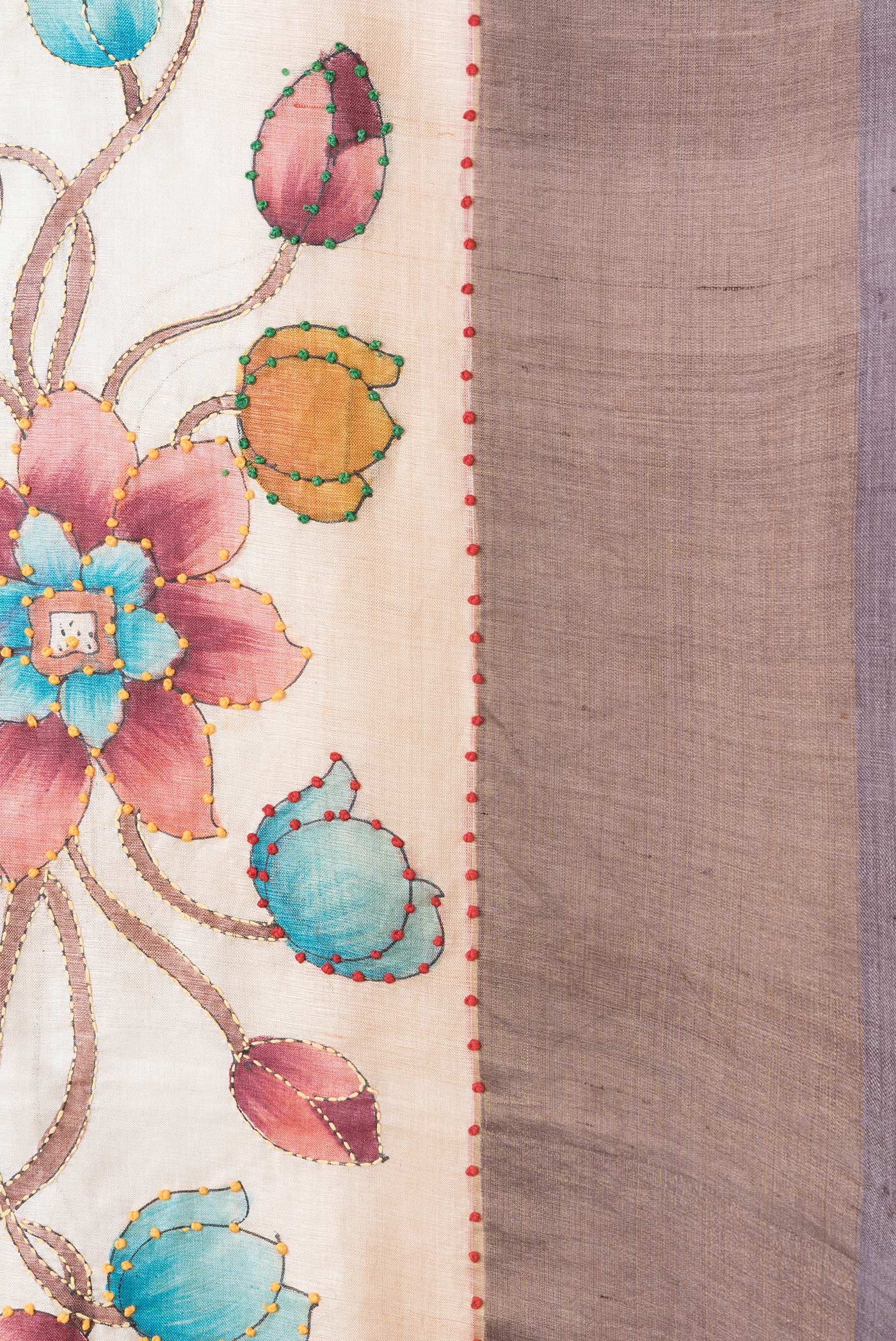 Border image of Beige Dual Tone Tussar Silk Saree with Embroidery on the body and Zari Border. 