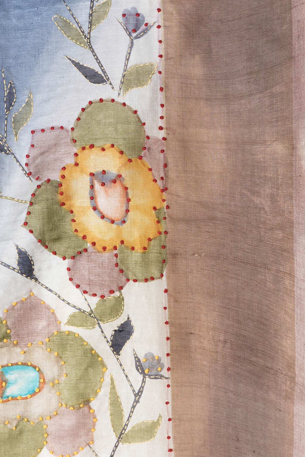 Border image of Grey Dual Tone Tussar Silk Saree with Embroidery on the body and Zari Border. 