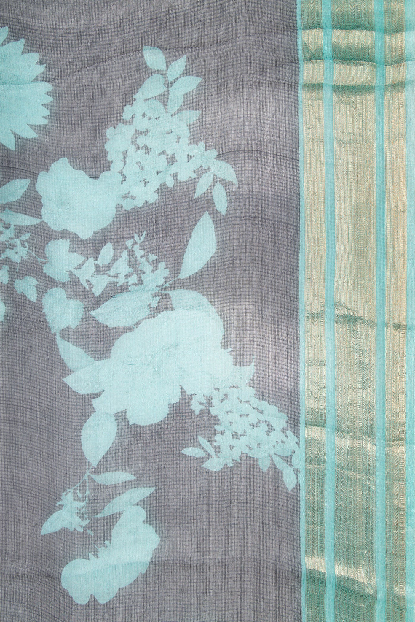 Border image of Black Dual Tone Tussar Silk Saree with Printed design on the body and Zari Border. 