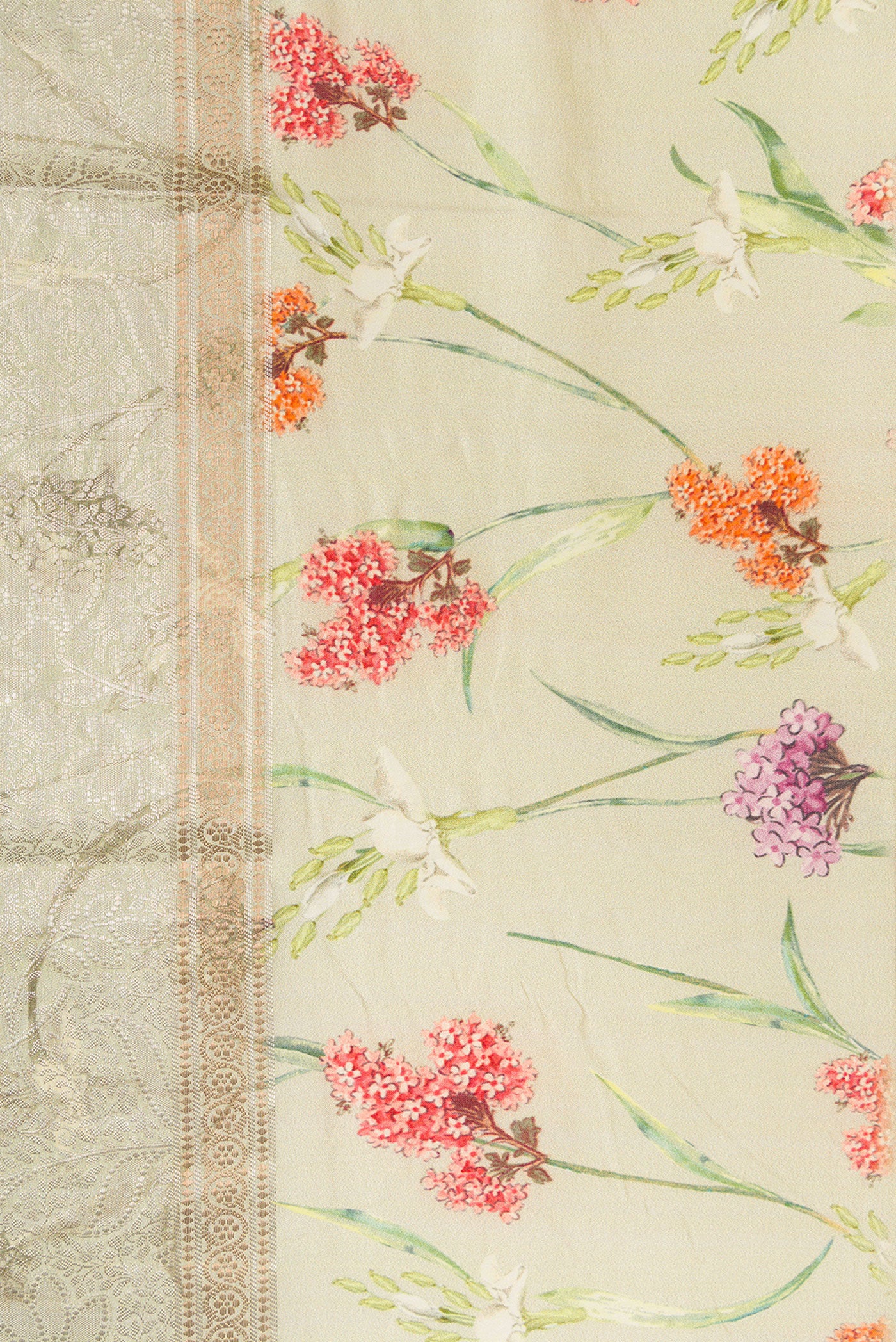 Border image of Light Green Dual Tone Tussar Silk Saree with Printed design on the body and Printed Border. 