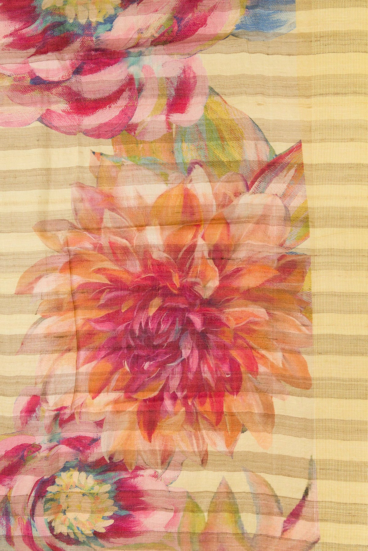 Border image of Yellow Dual Tone Tussar Silk Saree with Printed design on the body and Zari Border. 