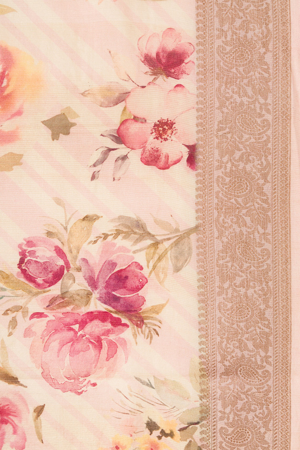 Border image of Beige Dual Tone Tussar Silk Saree with Printed design on the body and Thread Border. 