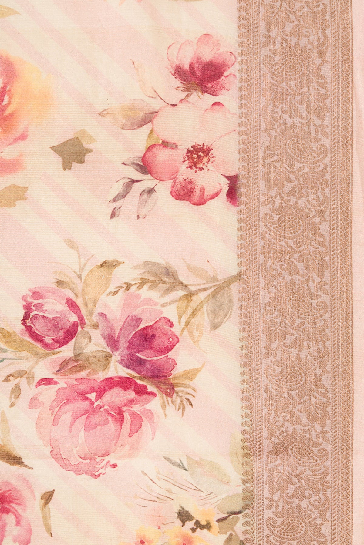 Border image of Beige Dual Tone Tussar Silk Saree with Printed design on the body and Thread Border. 