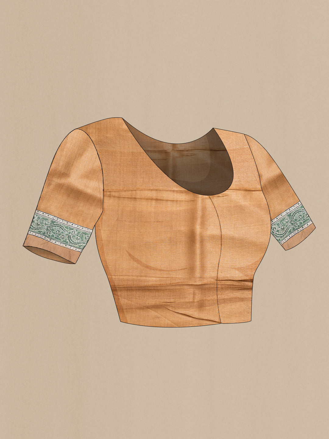 Close up image of the blouse of Green Dual Tone Tussar Silk Saree with Embroidery on the body and Zari Border. 