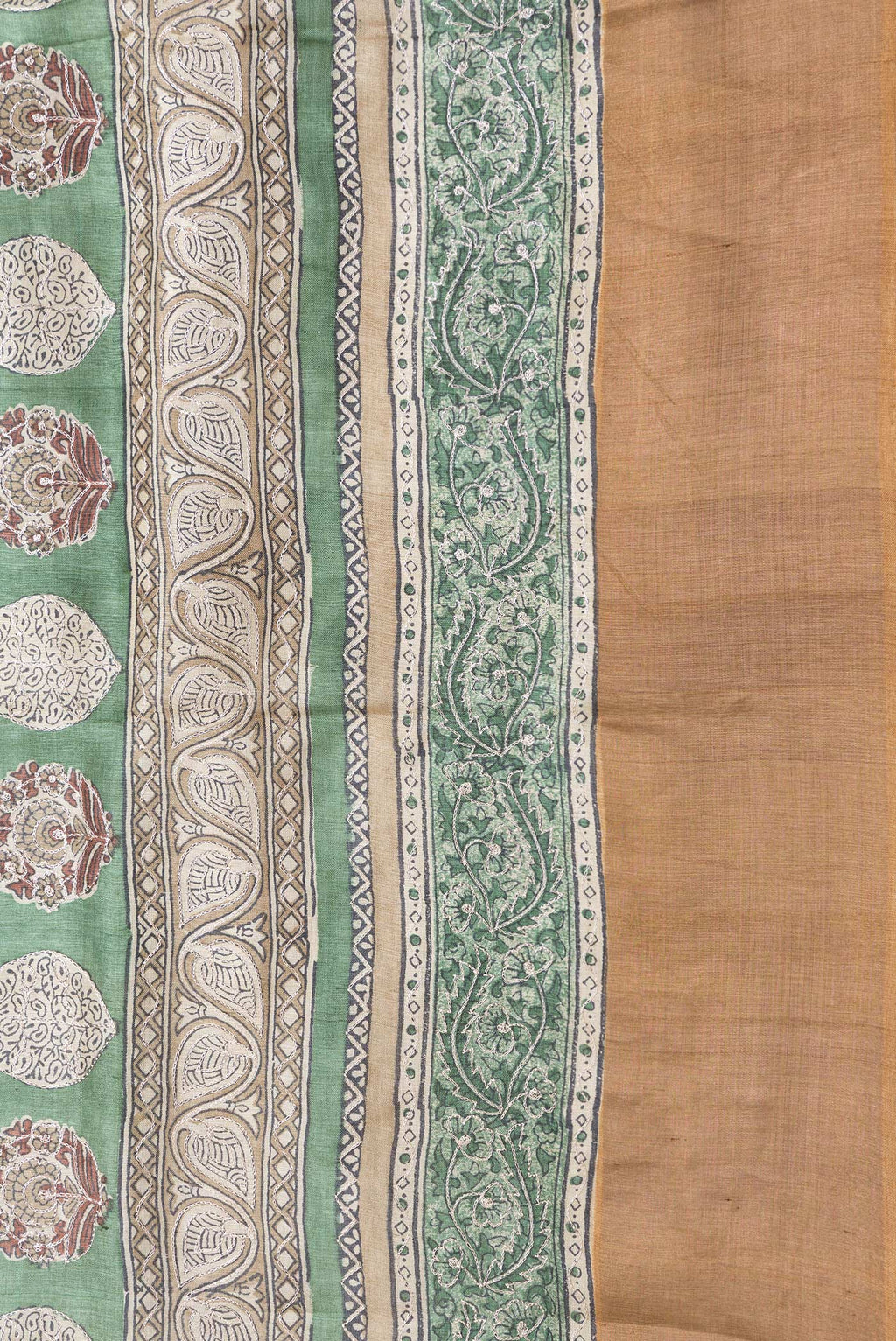 Border image of Green Dual Tone Tussar Silk Saree with Embroidery on the body and Zari Border. 