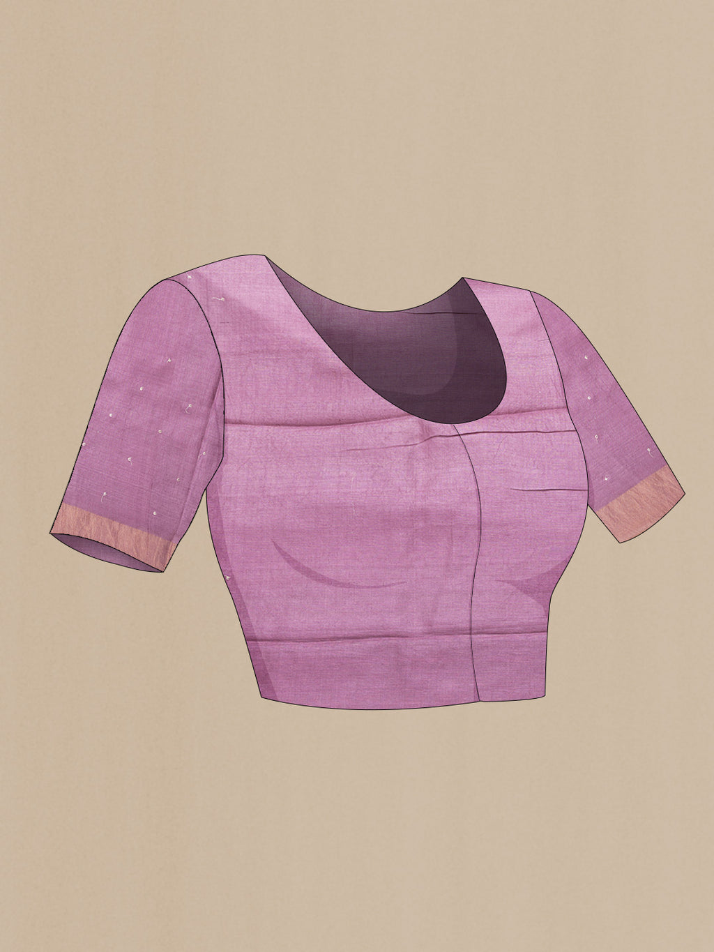 Close up image of the blouse of Pink Dual Tone Tussar Silk Saree with Embroidery on the body and Zari Border. 