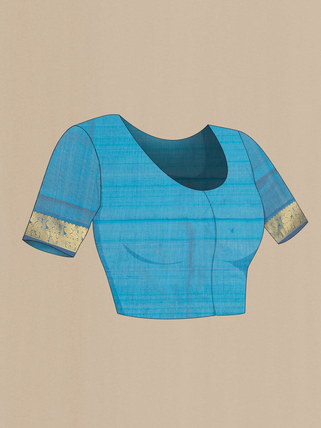 Close up image of the blouse of Orange Silk Cotton Saree with Zari Butta on the body and Zari Border. 