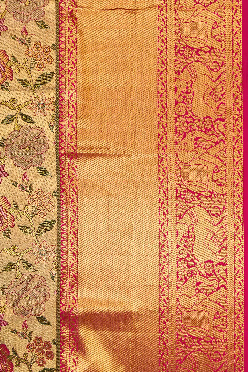 Border image of Gold Dual Tone Kanjivaram Tissue Silk Saree with Zari Brocade on the body and Zari Border. 
