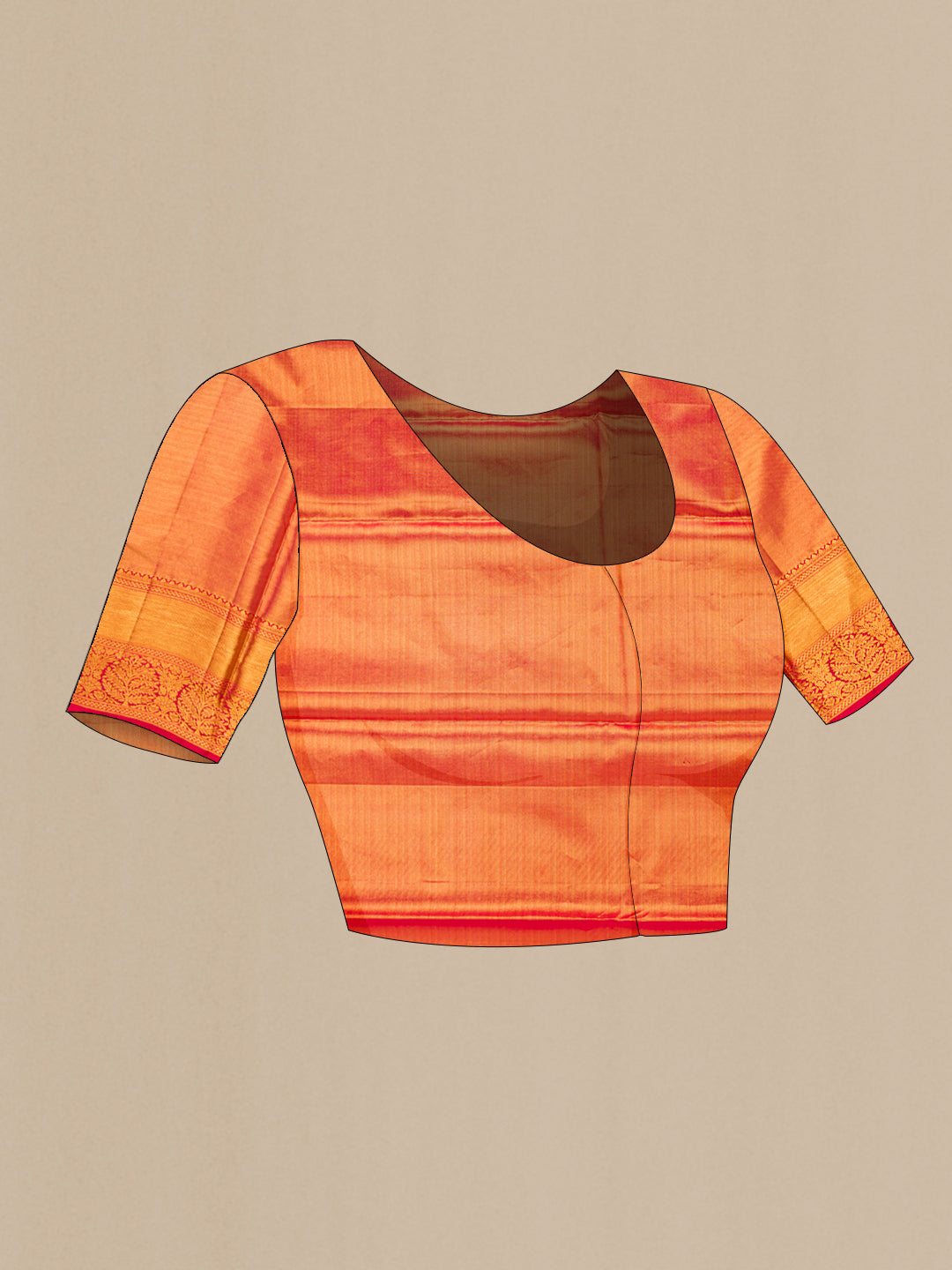 Close up image of the blouse of Gold Dual Tone Kanjivaram Tissue Silk Saree with Zari Brocade on the body and Zari Border. 