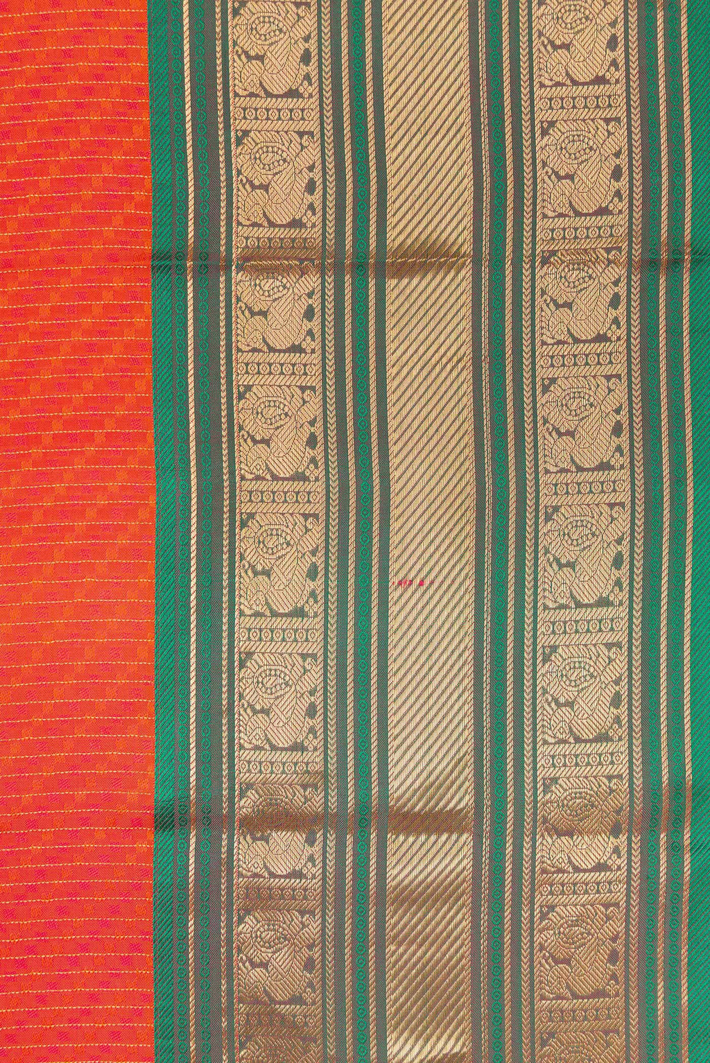 Border image of Orange Dual Tone Kanchipuram Silk Saree with Jacquard design on the body and Zari Border. 