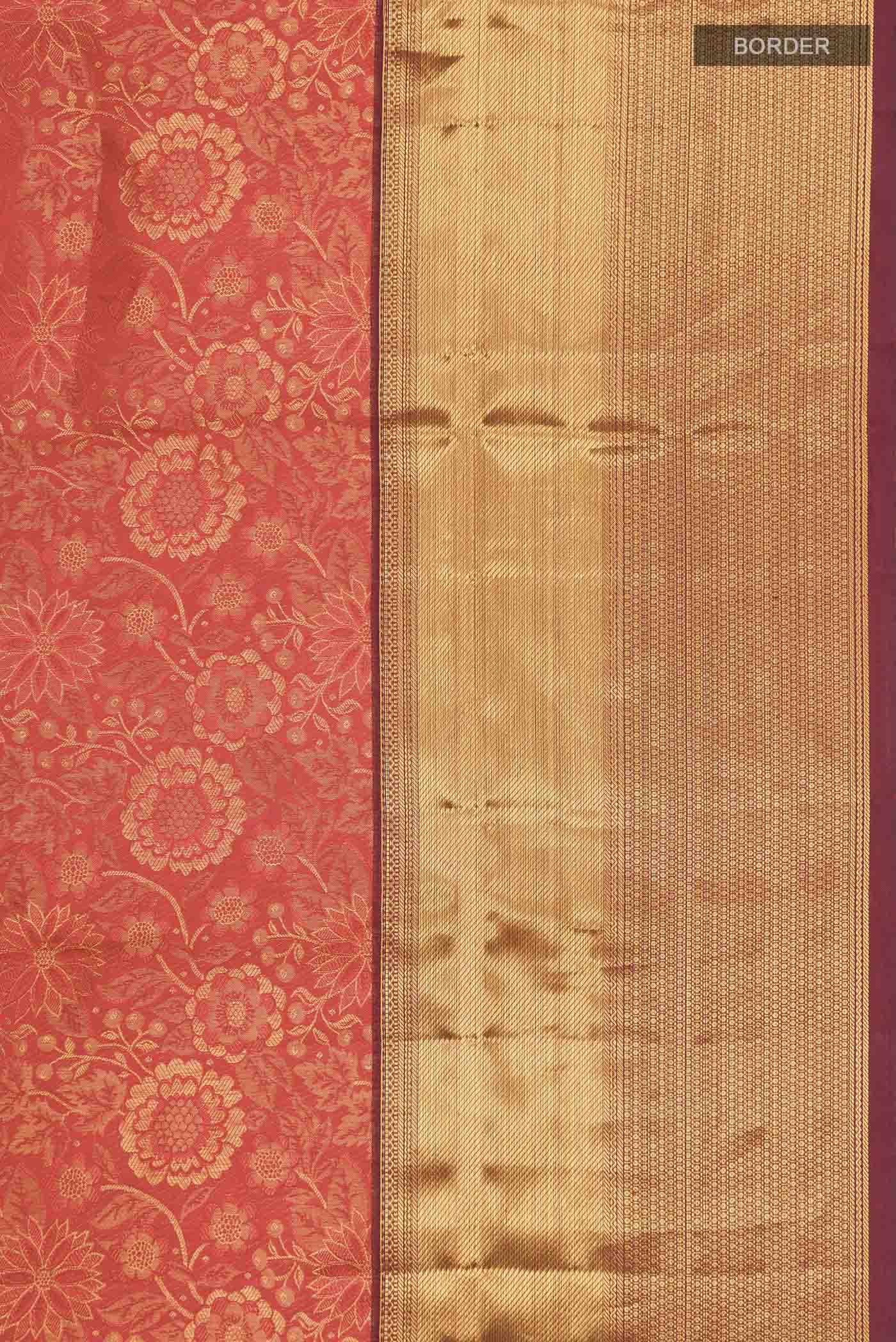 Border image of Red Kanchipuram Silk Saree with Zari Brocade on the body and Zari Border