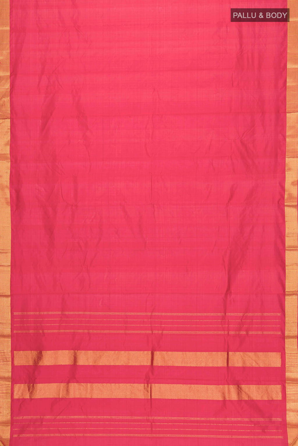Flat view of Red Kanchipuram Silk Saree with Plain Body and Zari Border