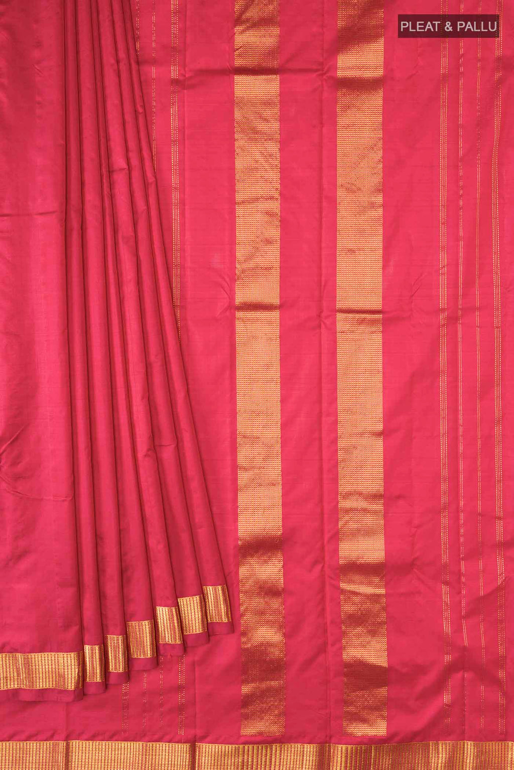 Pleats and pallu of Red Kanchipuram Silk Saree with Plain Body and Zari Border