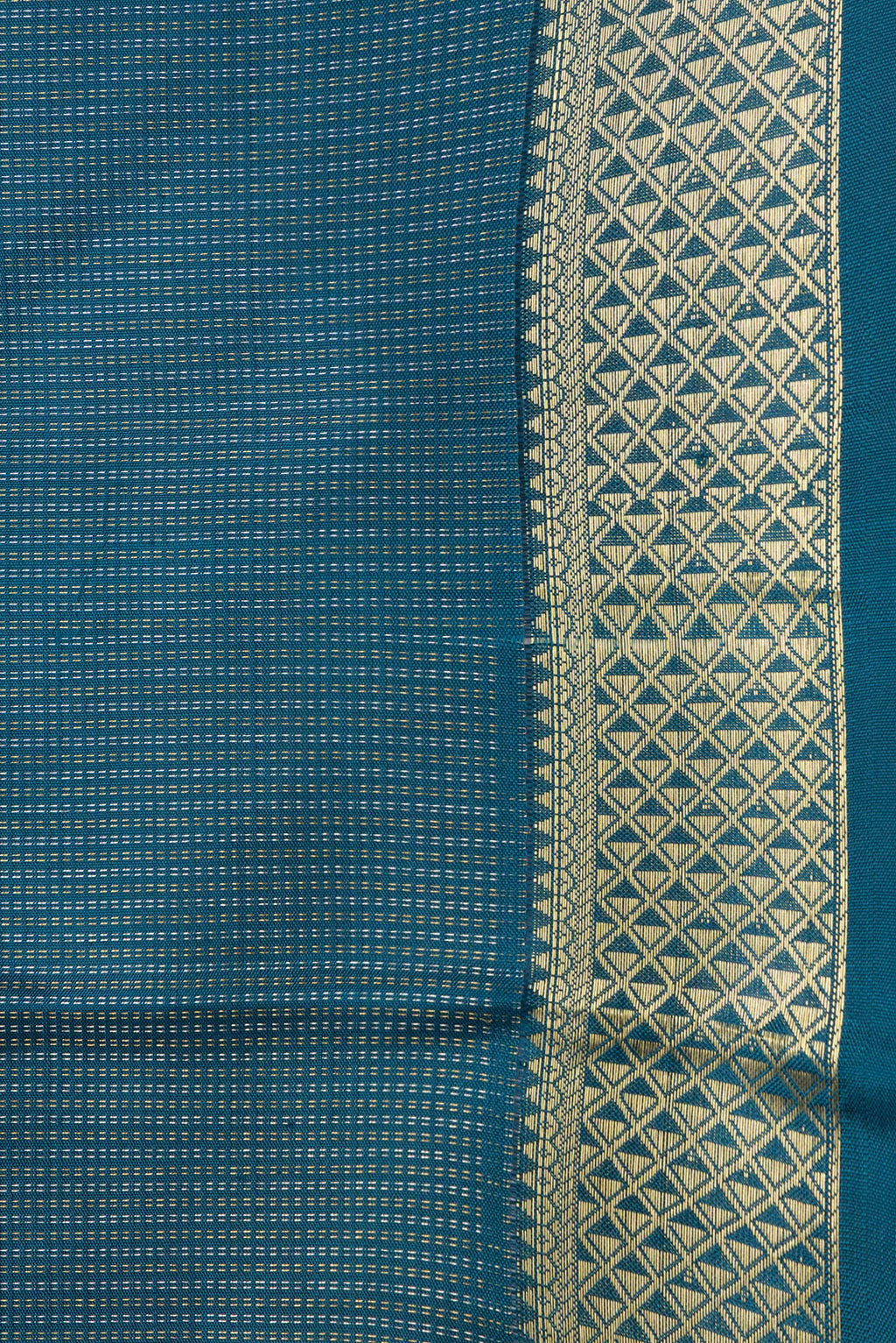 Border image of Peacock Blue Dual Tone Kanchipuram Silk Saree with Stripes on the body and Zari Border. 