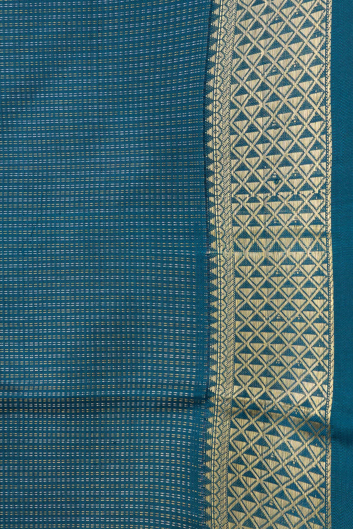 Border image of Peacock Blue Dual Tone Kanchipuram Silk Saree with Stripes on the body and Zari Border. 