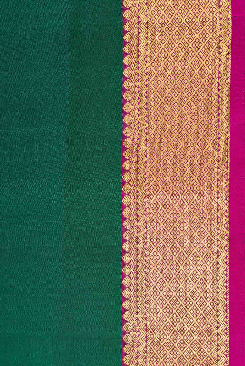 Border image of Bottle Green Dual Tone Kanchipuram Silk Saree with Plain Body and Zari Border. 