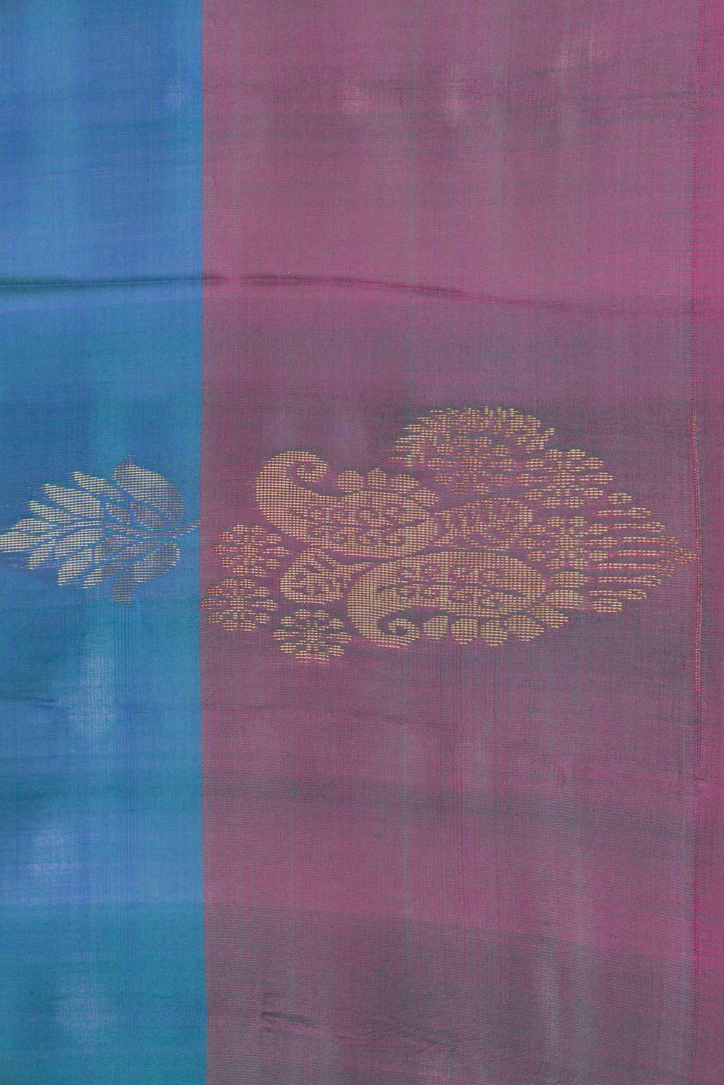 Border image of Peacock Blue Dual Tone Soft Silk Saree with Zari Butta on the body and Zari Border. 