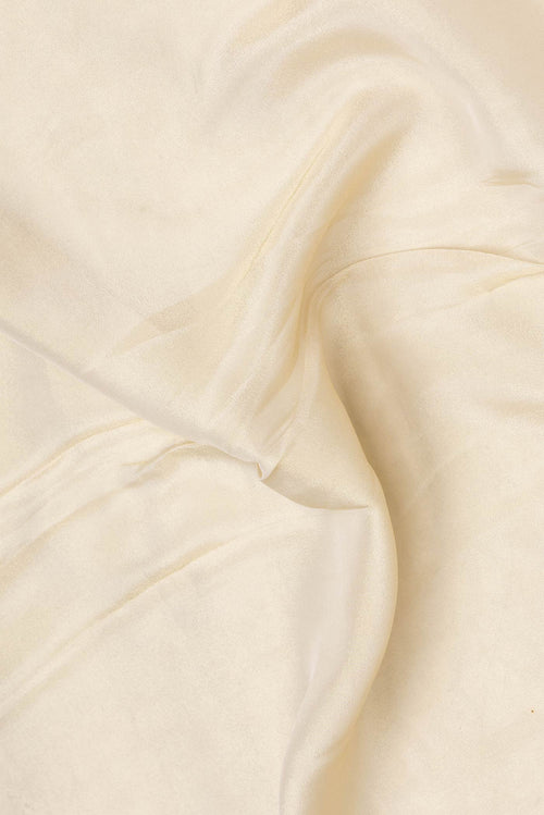 Close up of Beige Dual Tone Mysore Georgette Saree with Plain Body and Embroidery Border.  displaying folds