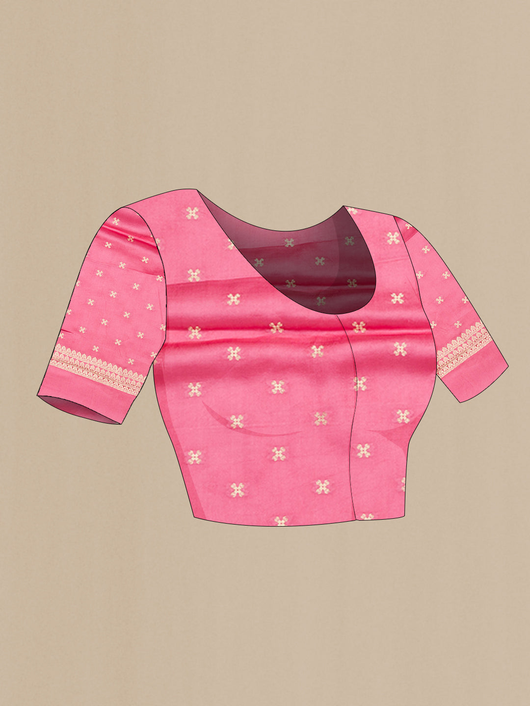 Close up image of the blouse of Pink Blended Banarasi Silk Saree with Jacquard design on the body and Fancy Border. 