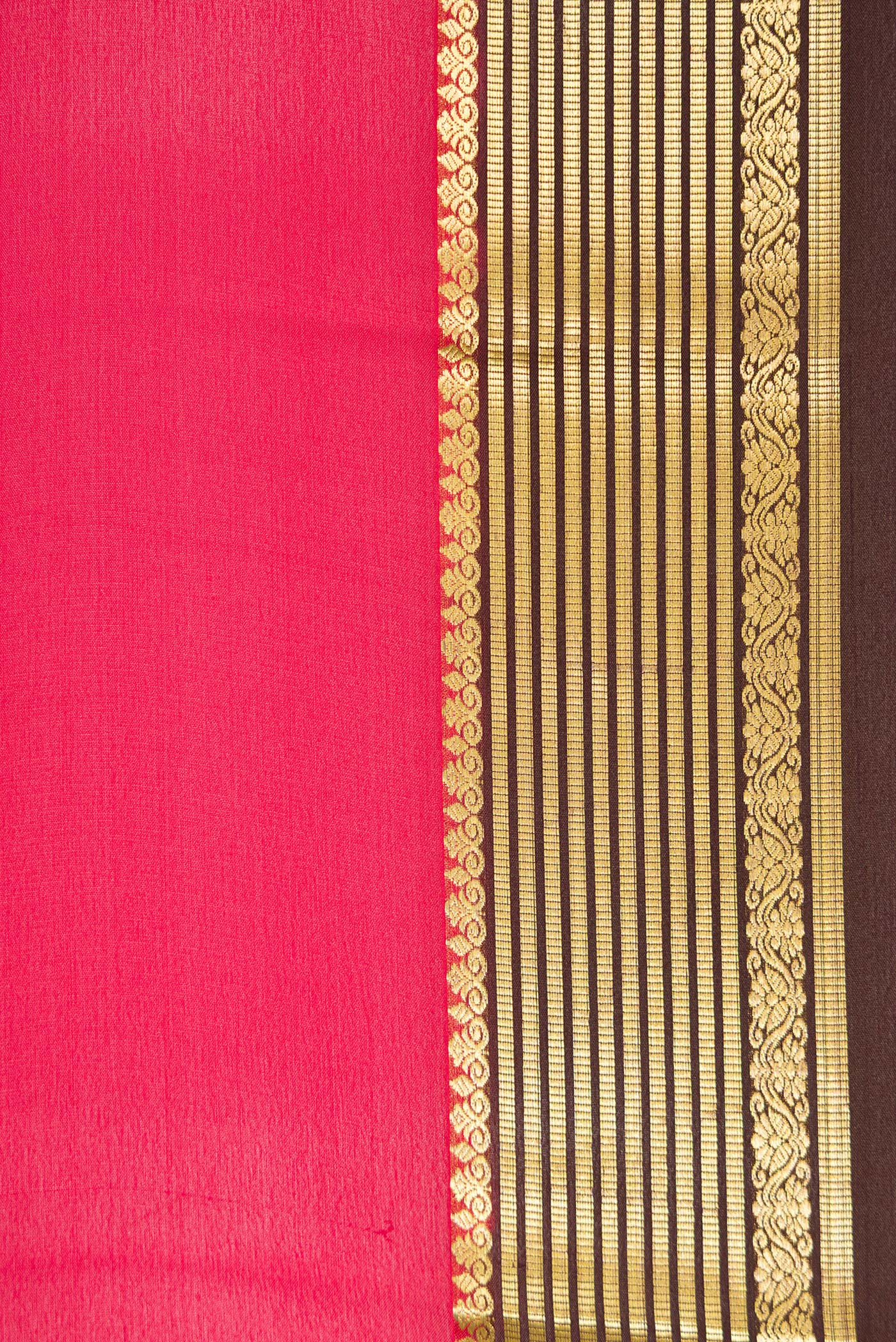 Border image of Maroon Dual Tone Mysore Crepe Saree with Plain Body and Zari Border. 