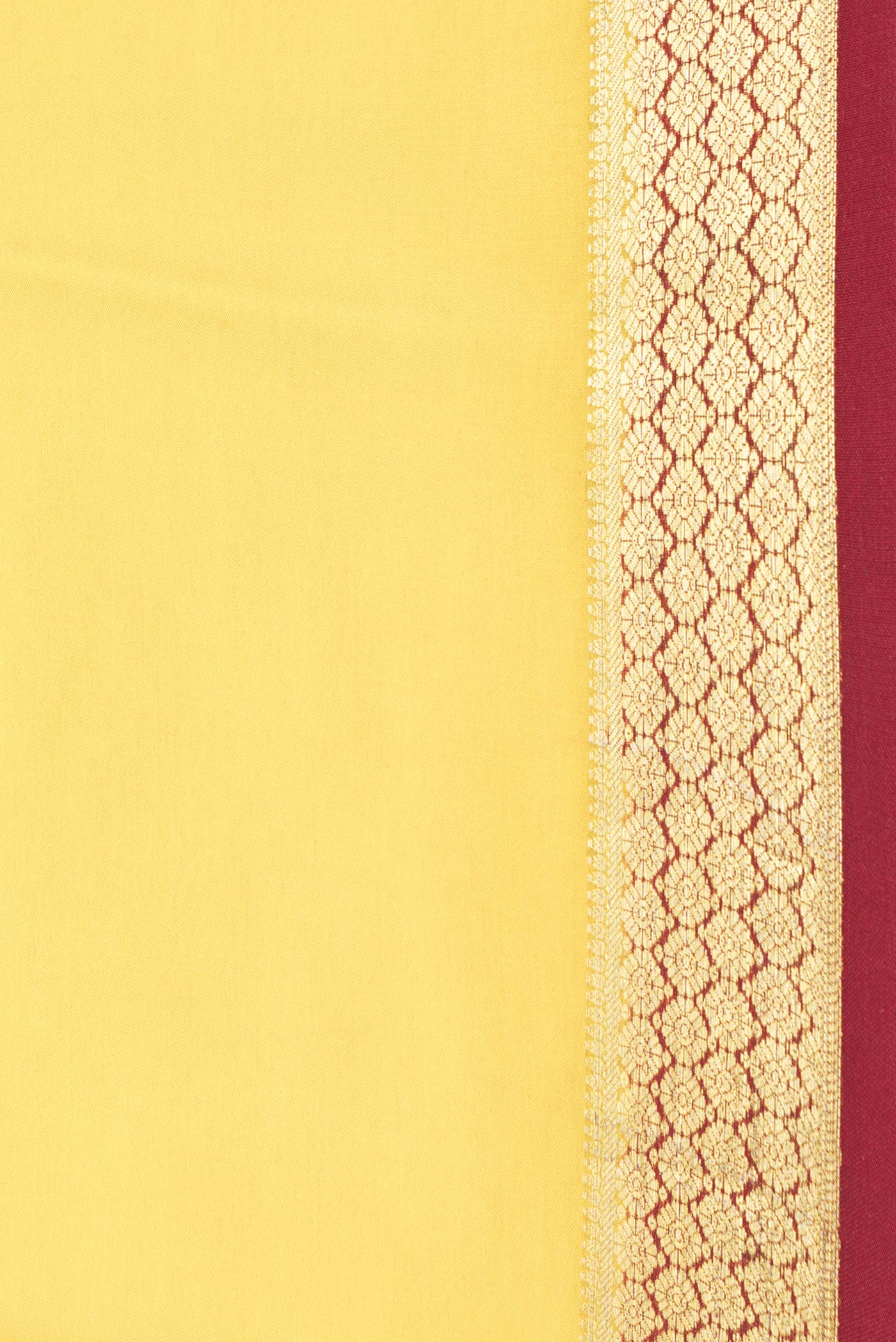 Border image of Yellow Dual Tone Mysore Silk Saree with Plain Body and Zari Border. 