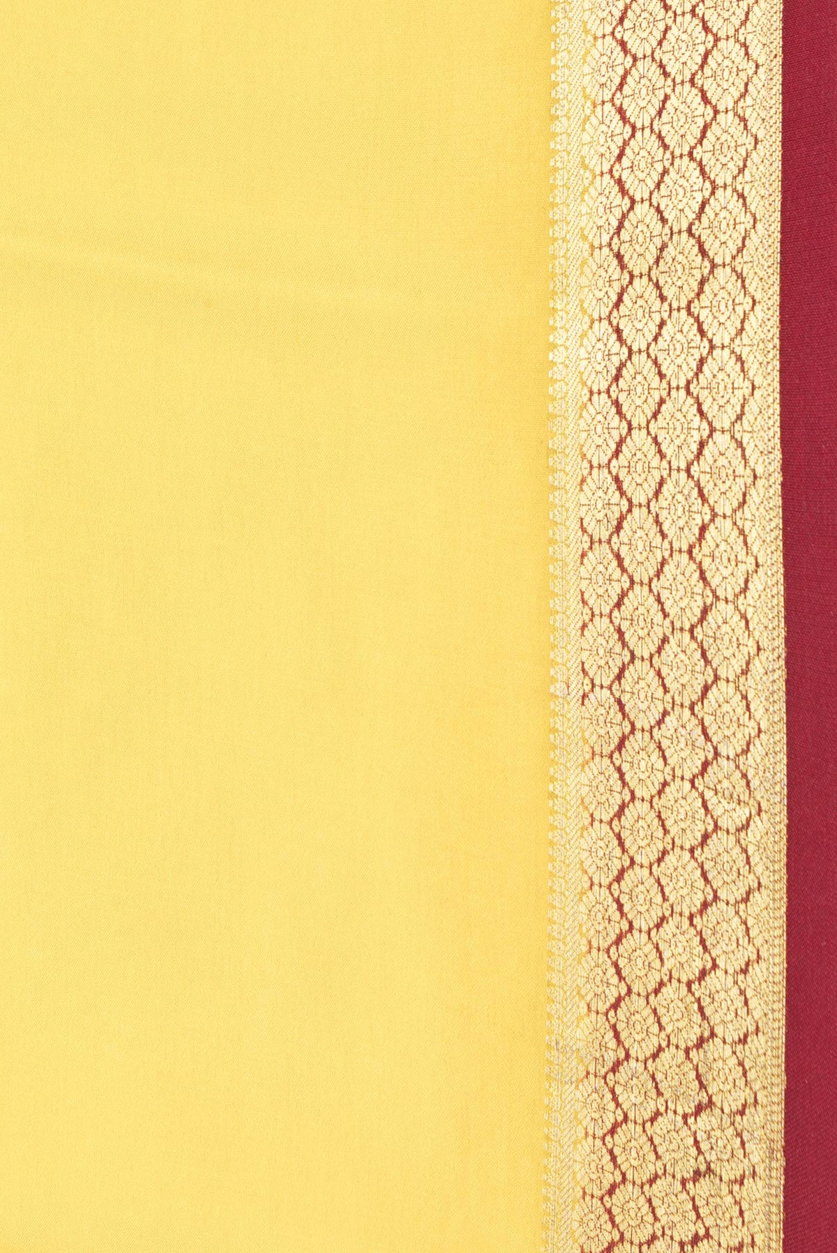 Border image of Yellow Dual Tone Mysore Silk Saree with Plain Body and Zari Border. 