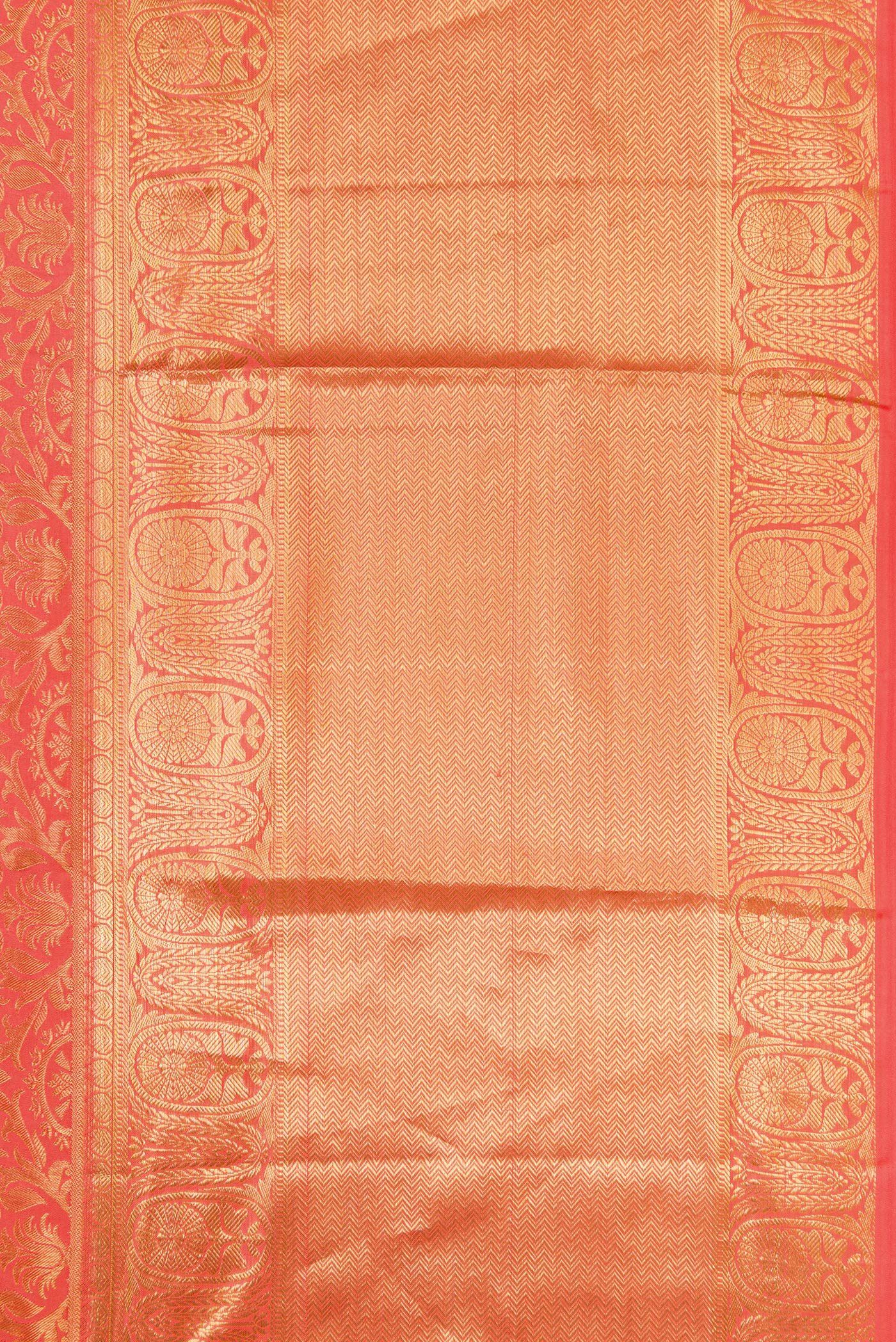 Border image of Coral Dual Tone Kanjivaram Silk Saree with Zari Brocade on the body and Zari Border. 