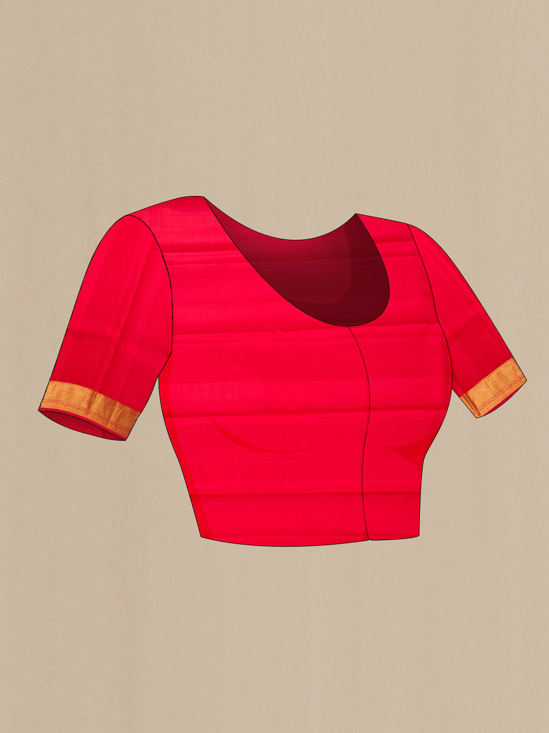 Close up image of the blouse of Red Dual Tone Kanjivaram Silk Saree with Zari Brocade on the body and Zari Border. 