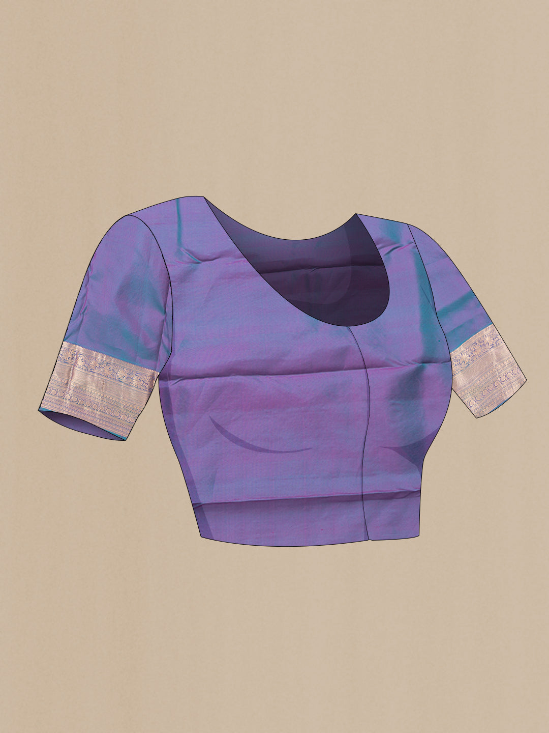 Close up image of the blouse of Pink Dual Tone Kanchipuram Silk Saree with Zari Brocade on the body and Zari Border. 