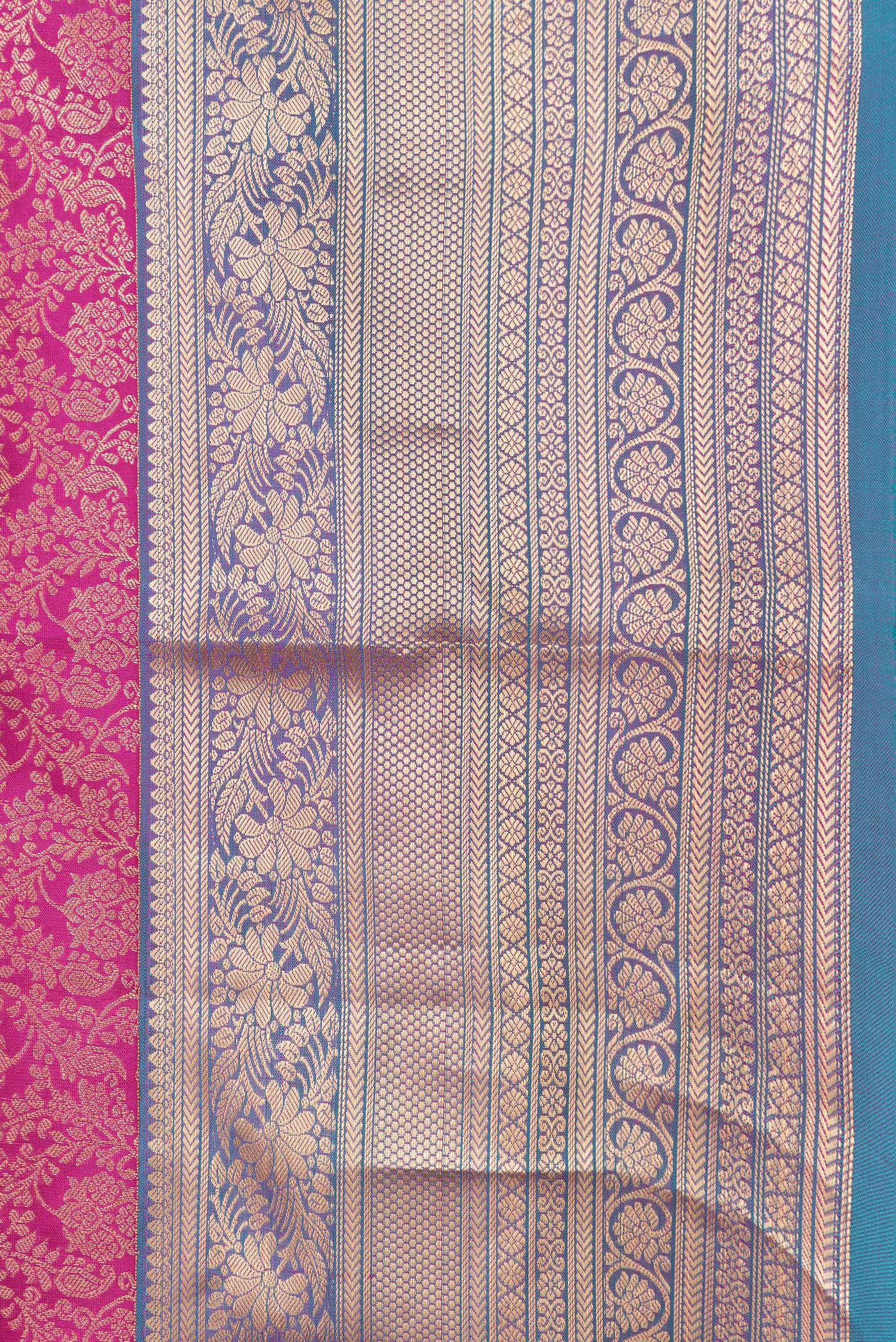 Border image of Pink Dual Tone Kanchipuram Silk Saree with Zari Brocade on the body and Zari Border. 