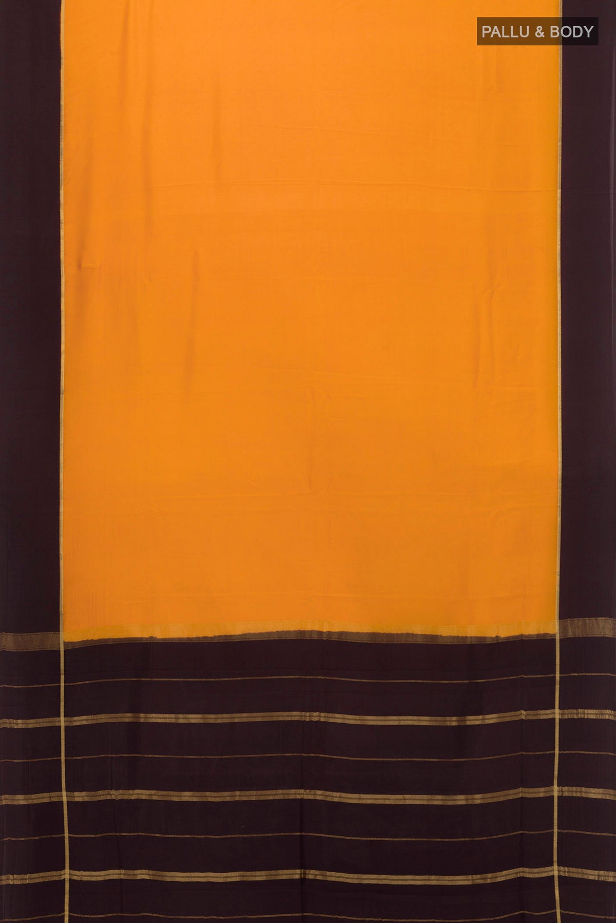 Flat view of Pure Silk Pure Zari Yellow Mysore Crepe Saree with Plain Body and Zari Border