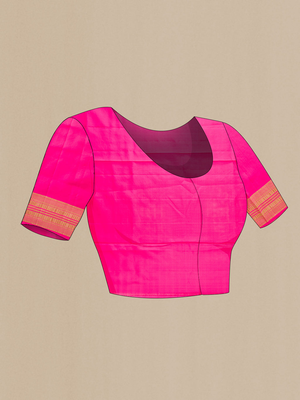 Close up image of the blouse of Pink Dual Tone Soft Silk Saree with Plain Body and Zari Border
