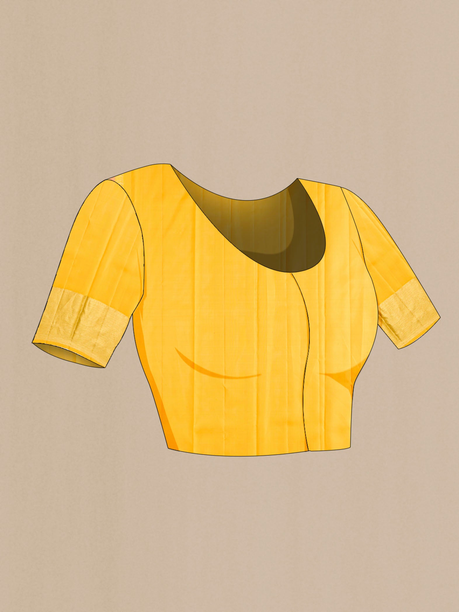 Close up image of the blouse of Yellow Kanchipuram Silk Saree with Stripes on the body and Zari Border