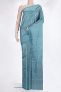 Pure Silk Sky Blue Soft Saree with Zari Brocade on the body and Zari Border.  displayed on a mannequin