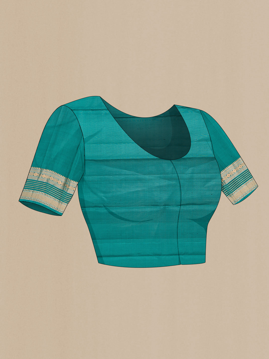 Close up image of the blouse of Maroon Dual Tone Kanjivaram Silk Saree with Stripes on the body and Zari Border. 