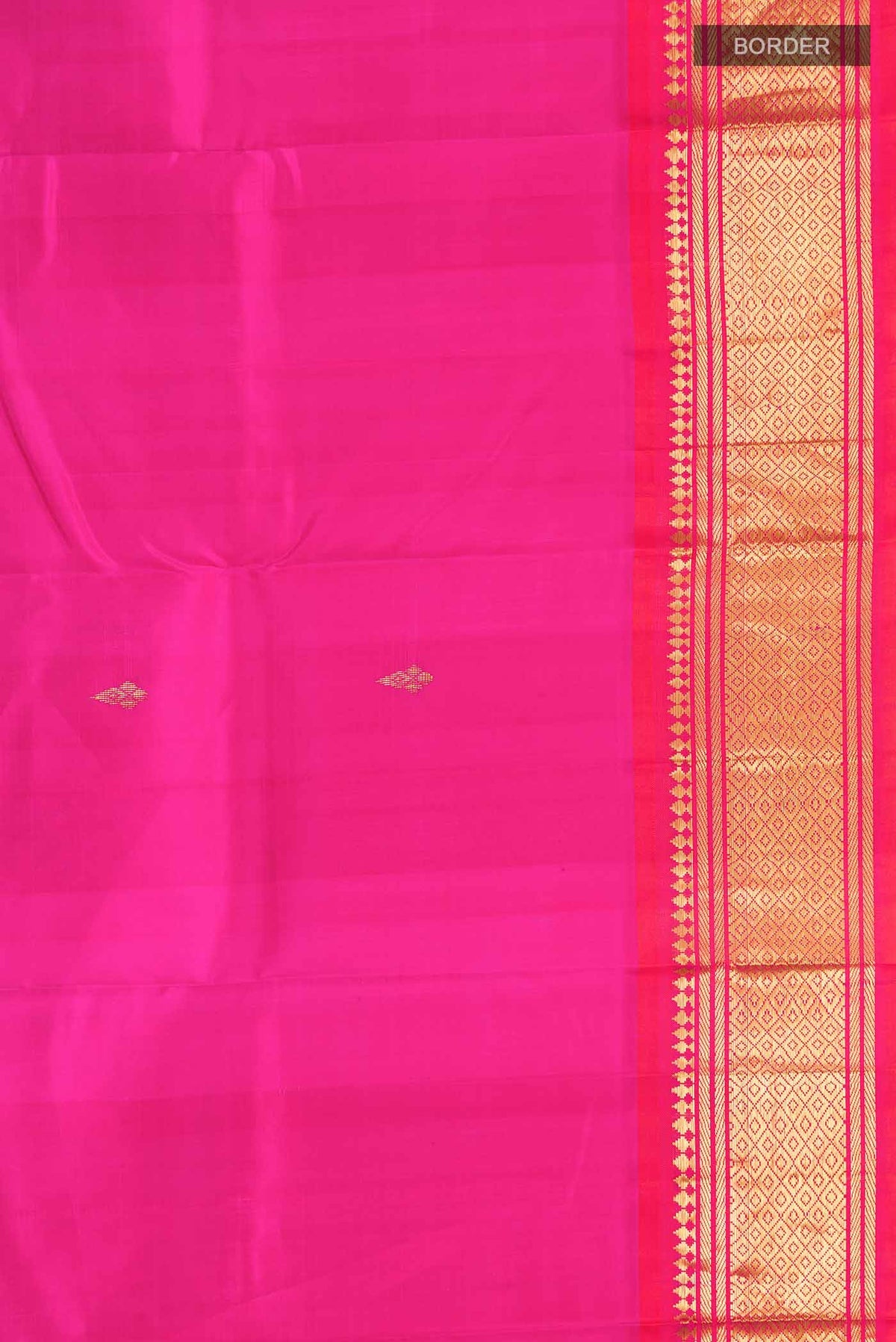 Border image of Pink Kanchipuram Silk Saree with Zari Butta on the body and One Side Border