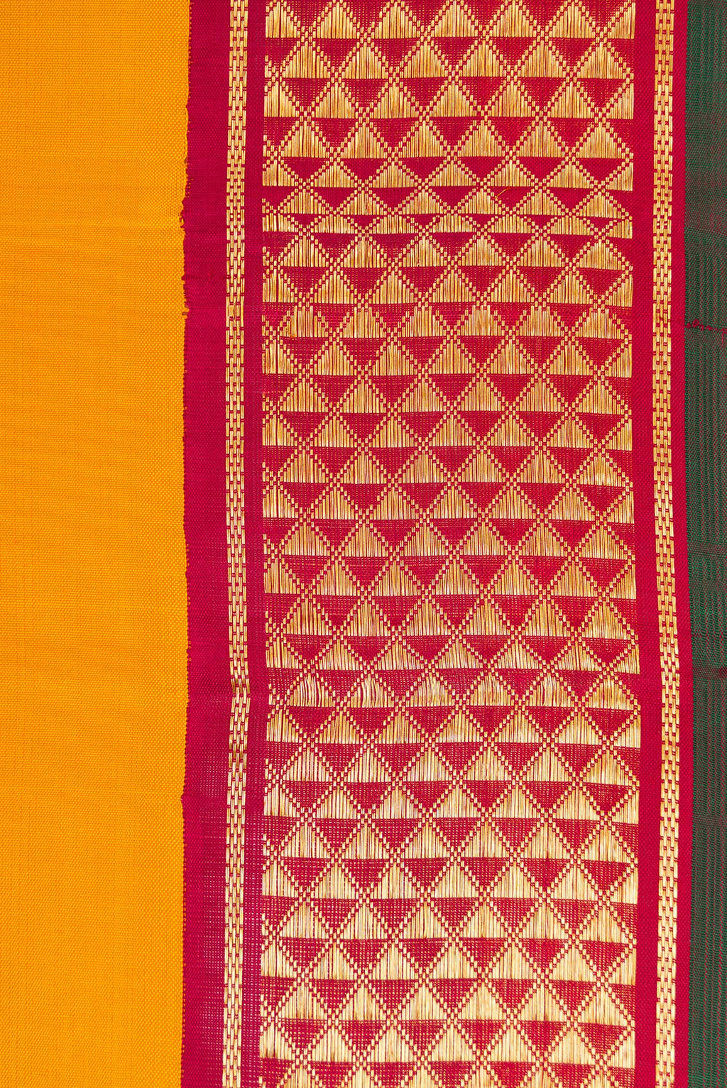 Border image of Mustard Dual Tone Kanjivaram Silk Nine Yards Saree with Stripes on the body and Zari Border. 